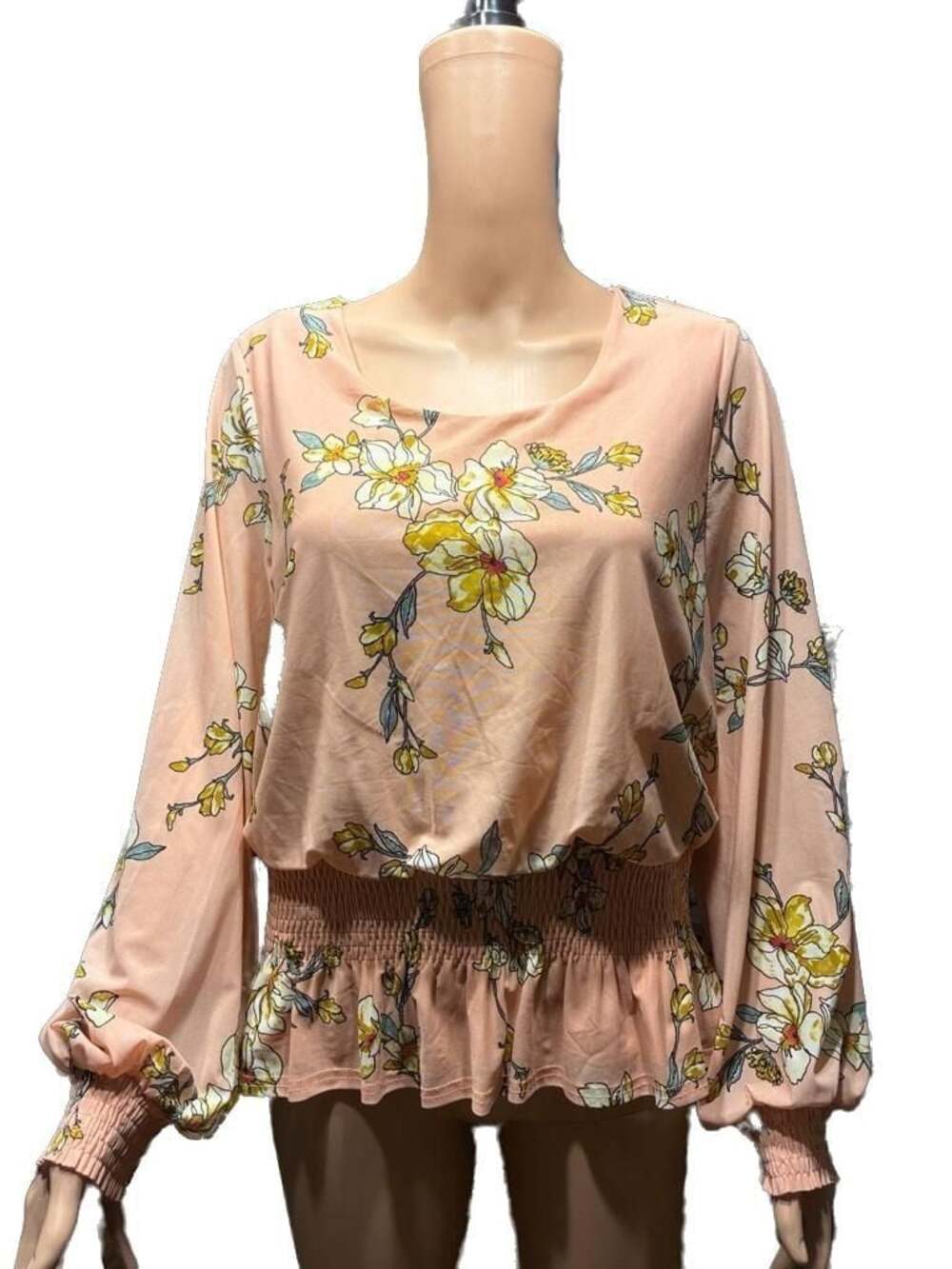Luna Floral Print Long Sleeve Peplum Blouse Size L